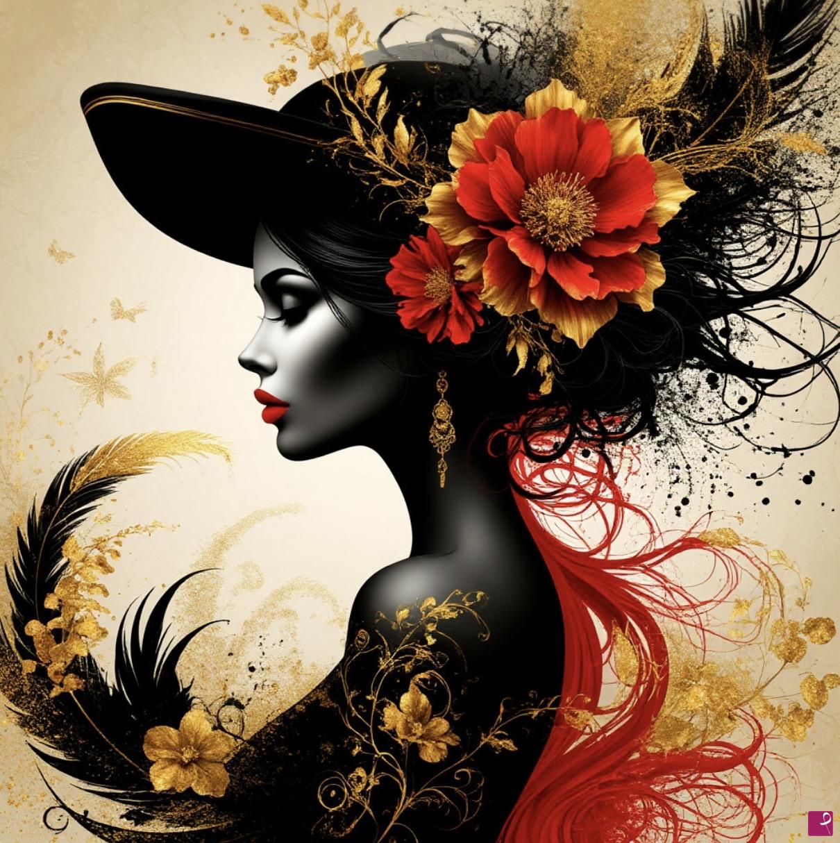 quadri in vendita online - Woman in hat with flower 