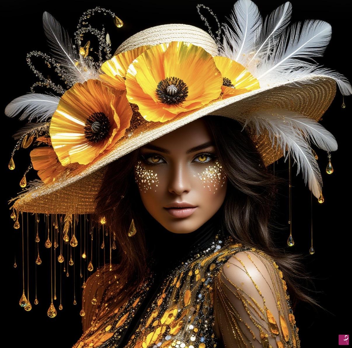 quadri in vendita online - Woman in hat with flowers 