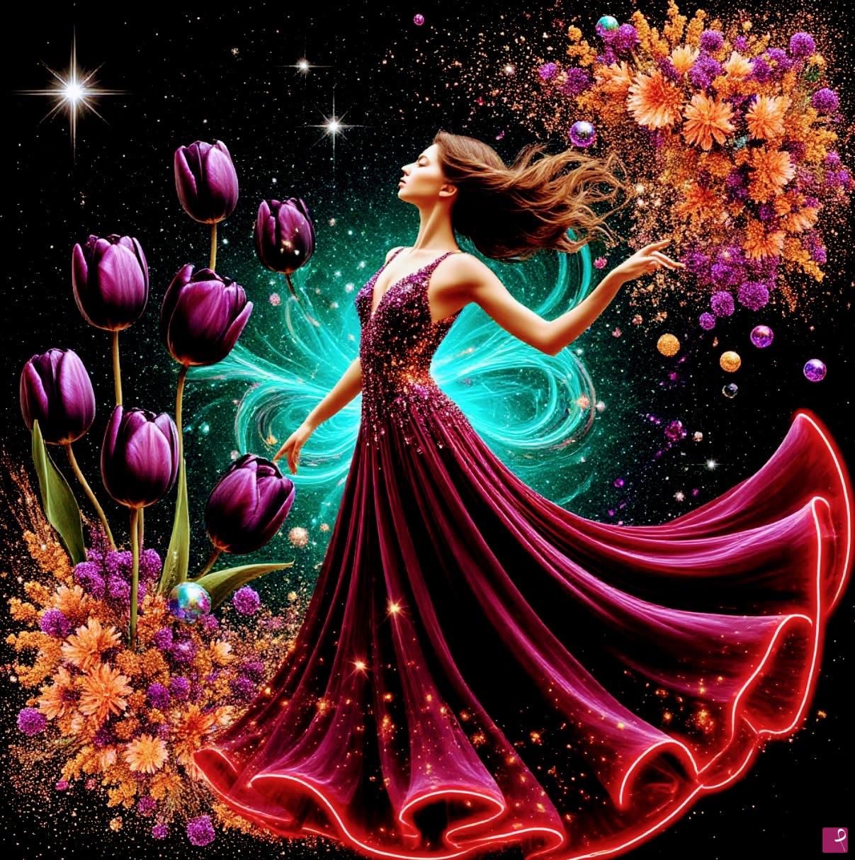quadri in vendita online - Woman in long dress and flowers 