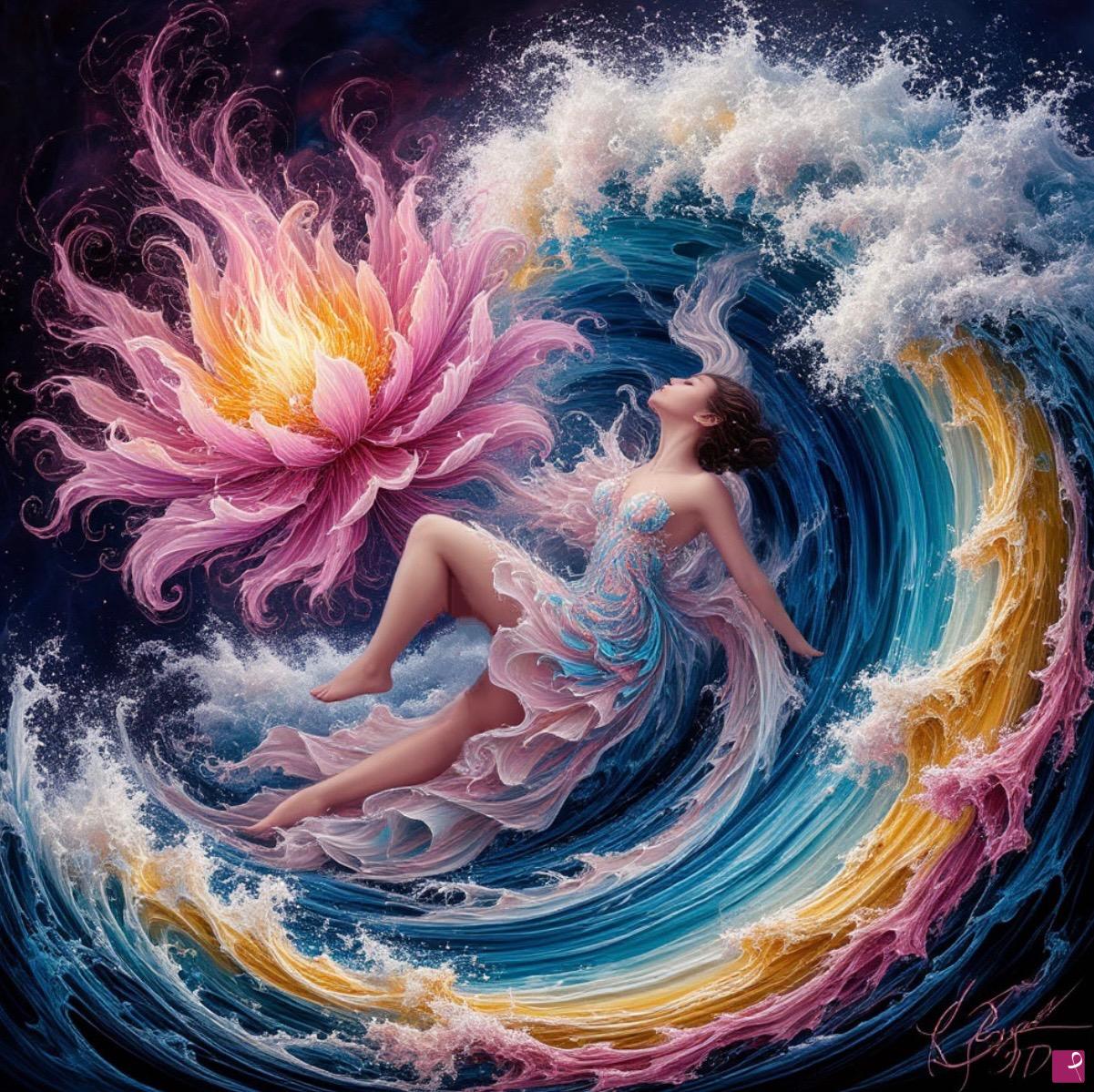 quadri in vendita online - Woman in ocean waves 