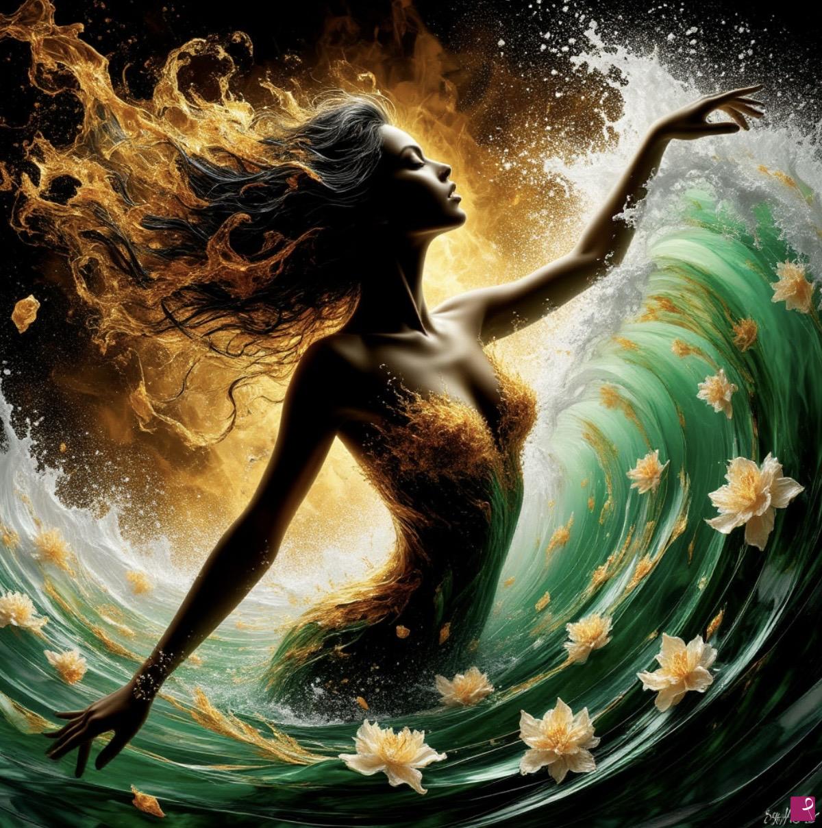 quadri in vendita online - Woman in ocean waves 
