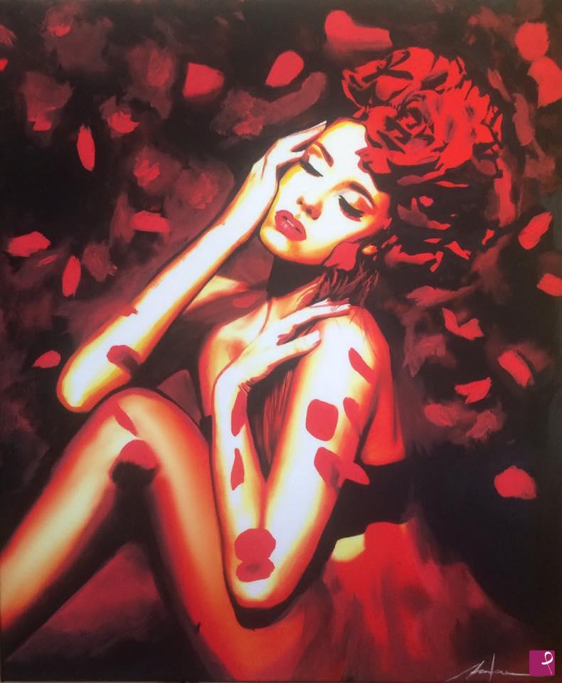 quadri in vendita online - Woman in red
