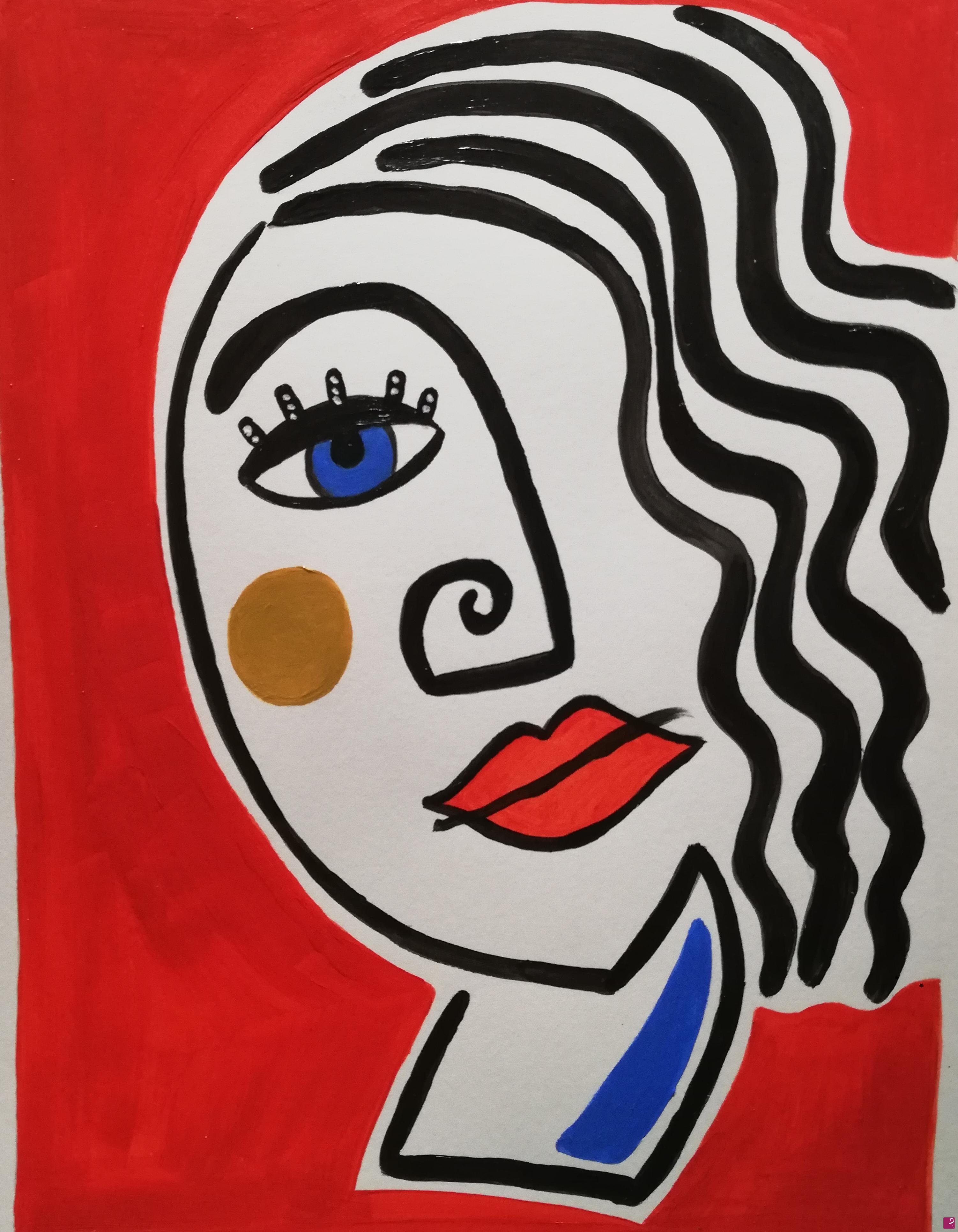 quadri in vendita online - Woman in red