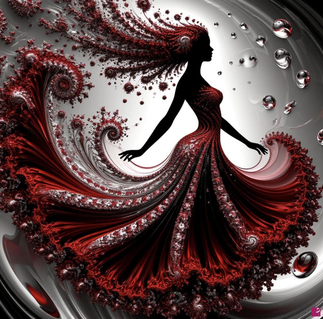quadri in vendita online - Woman in red dress and water bubbles 