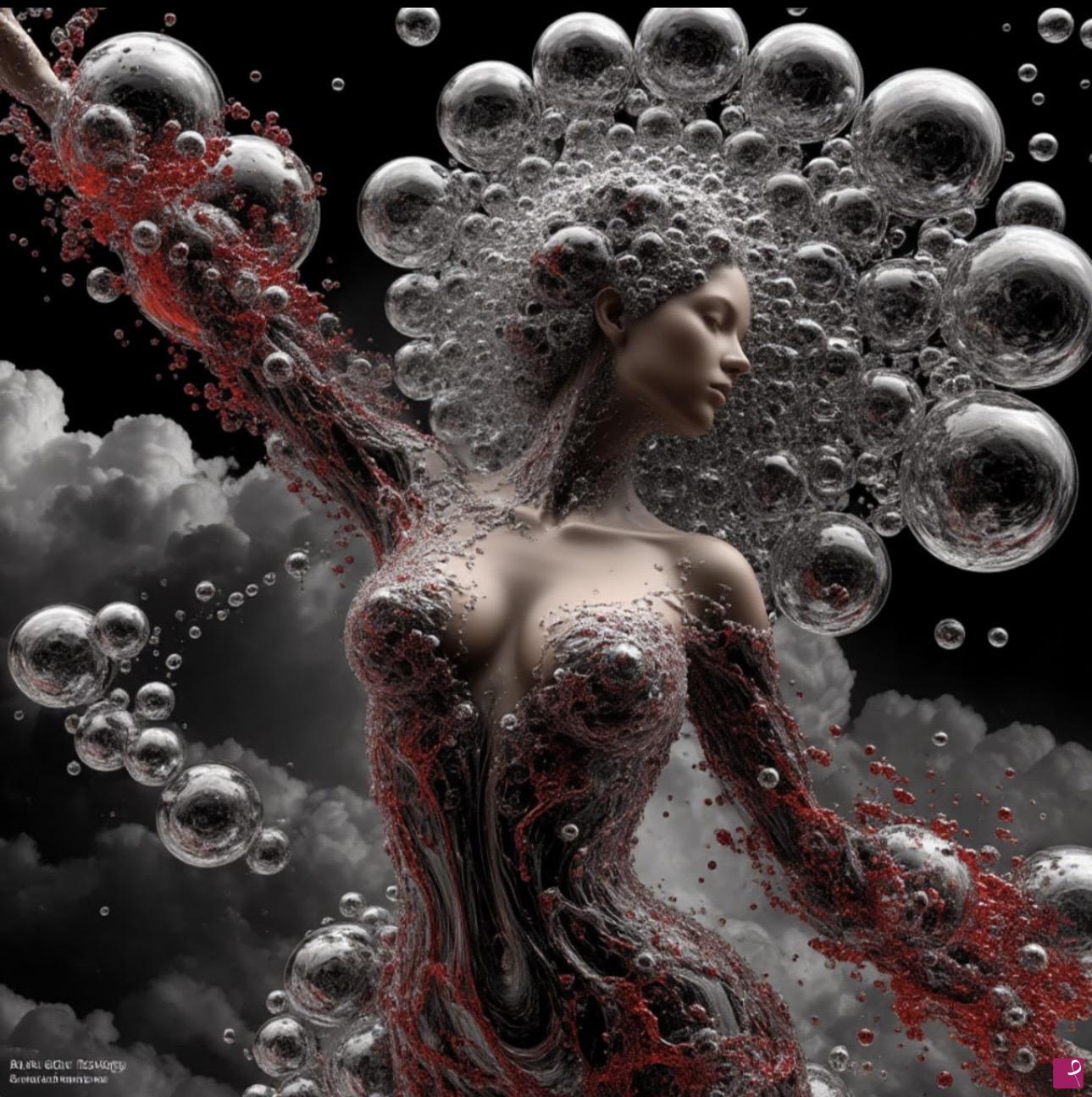 quadri in vendita online - Woman in sky and balloons