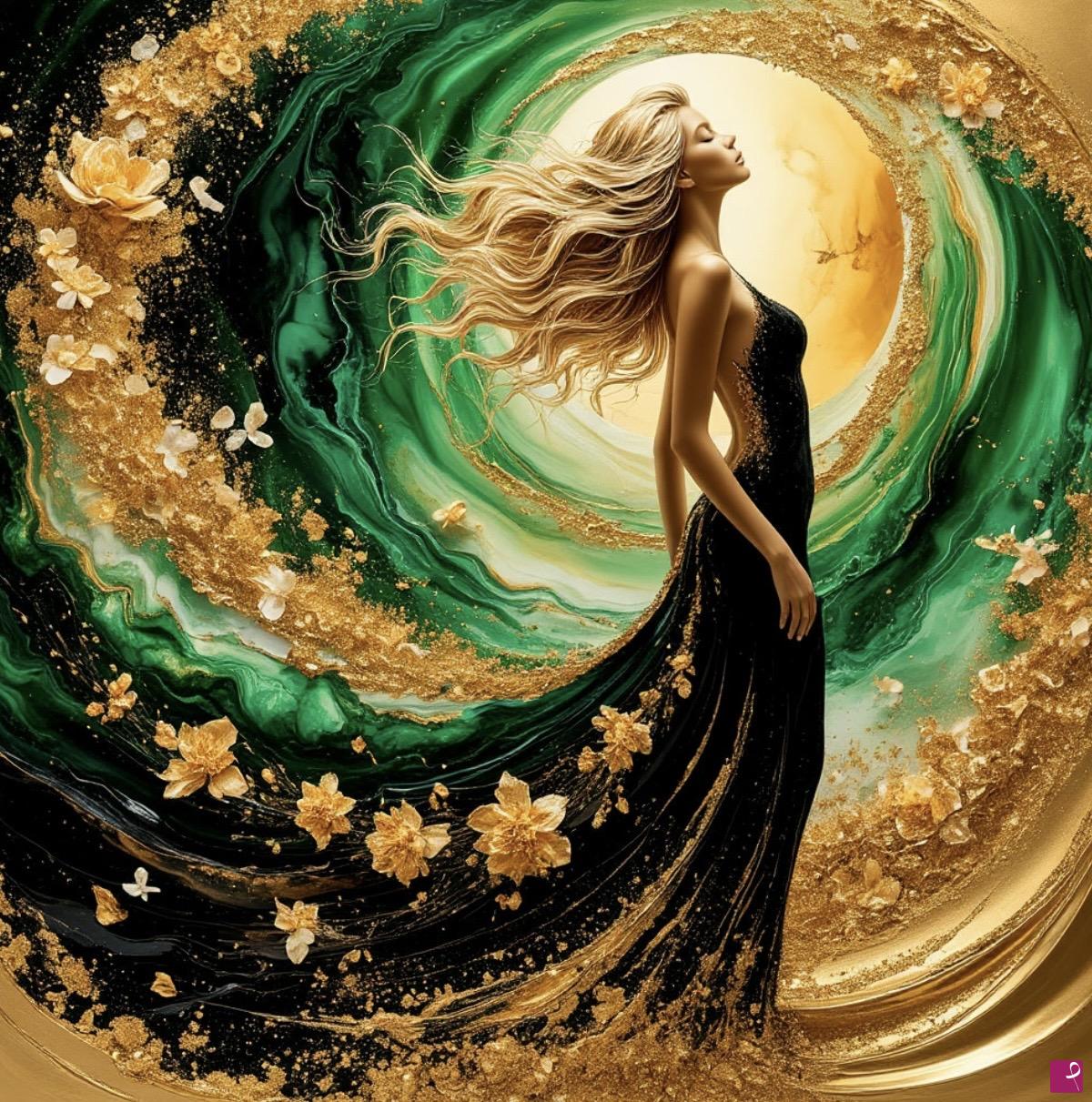 quadri in vendita online - Woman in Tsunami flowers