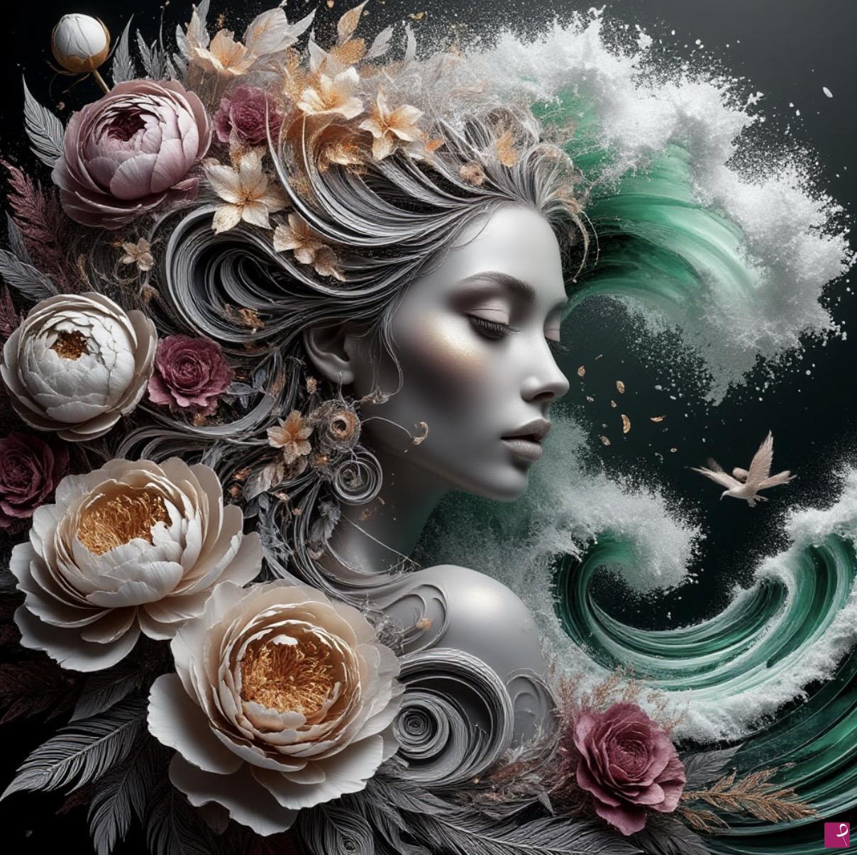 quadri in vendita online - Woman, peonies flowers2