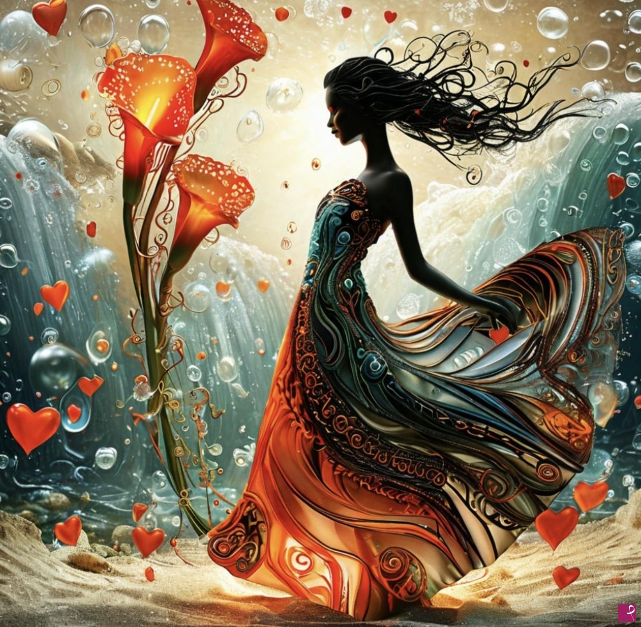 quadri in vendita online - Woman, water bublls, flowers 