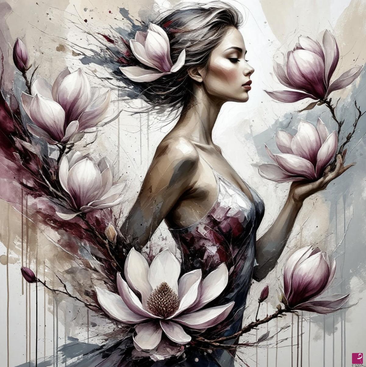 quadri in vendita online - Woman, white flowers 