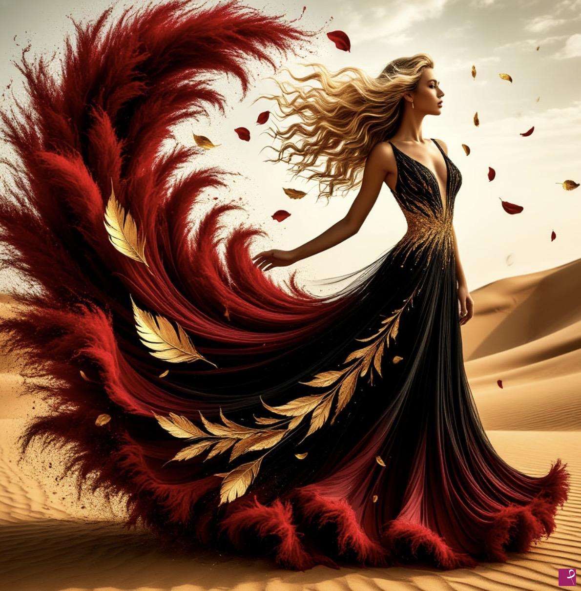 quadri in vendita online - Woman, wind in desert 