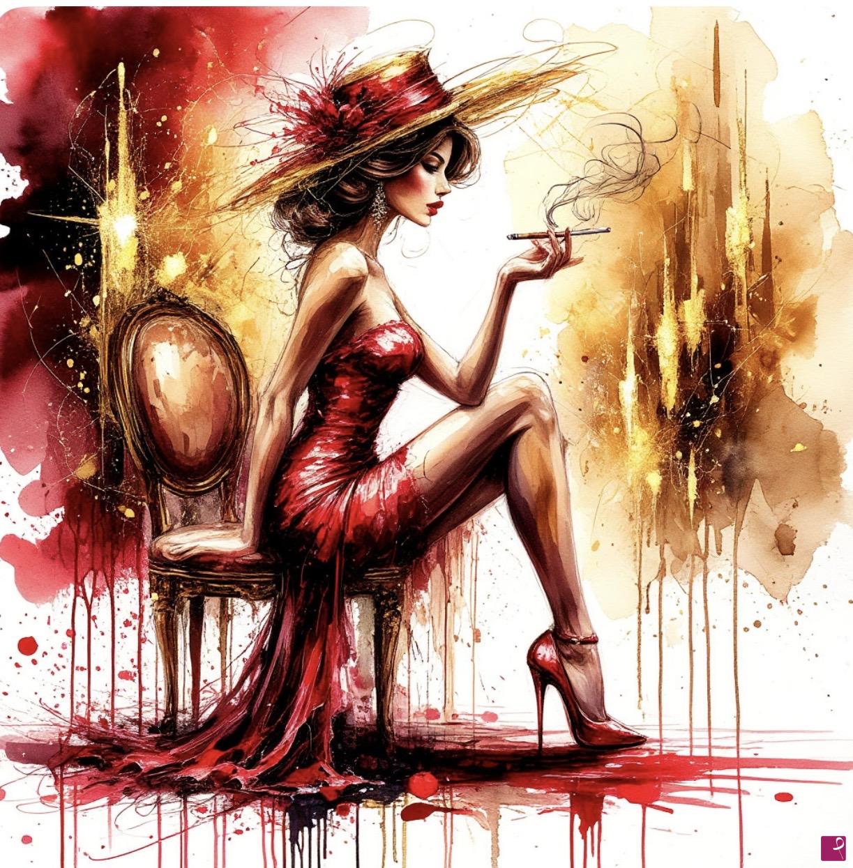 quadri in vendita online - Woman with cigarette
