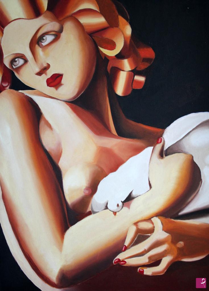quadri in vendita online - Woman with dove. Copia di Tamara De Lempicka - Esercizio 