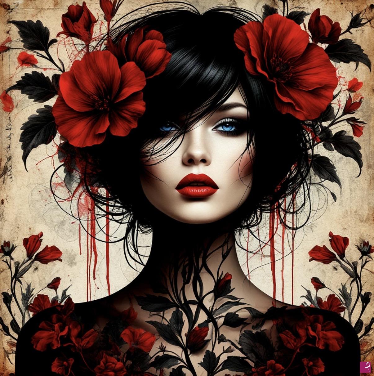 quadri in vendita online - Woman with flowers in head