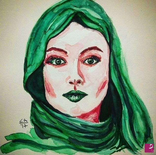 quadri in vendita online - Woman with green eyes