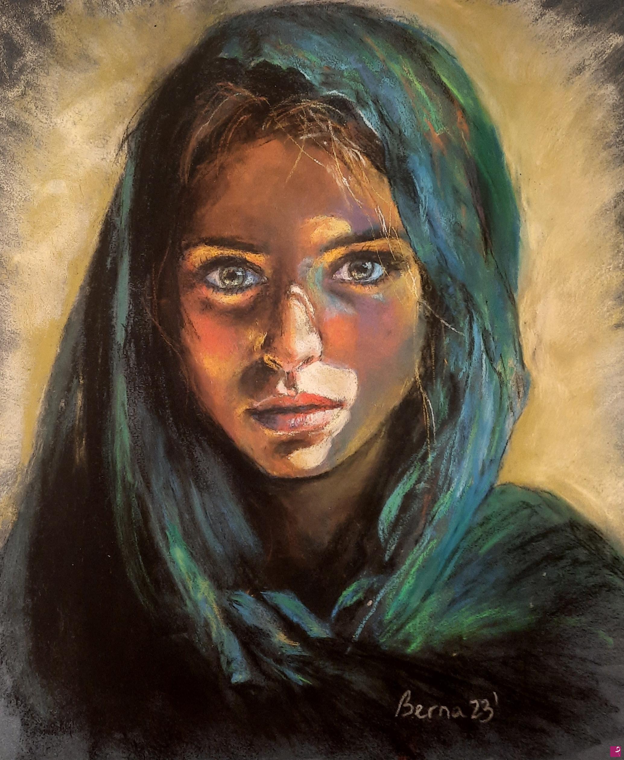 quadri in vendita online - Woman with green veil