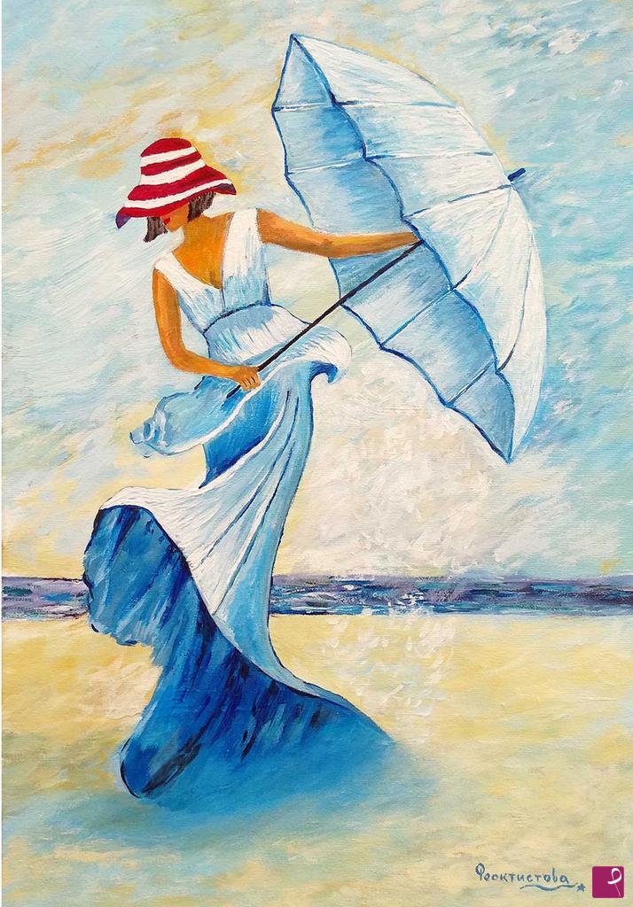 quadri in vendita online - Woman with umbrella