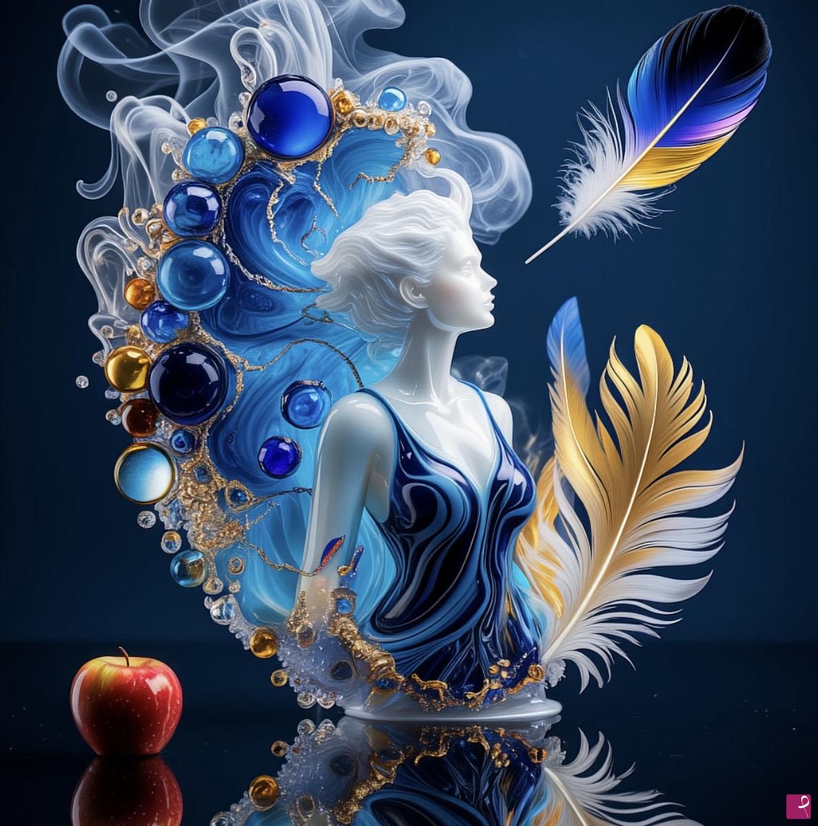 quadri in vendita online - Woman,Apples and feathers