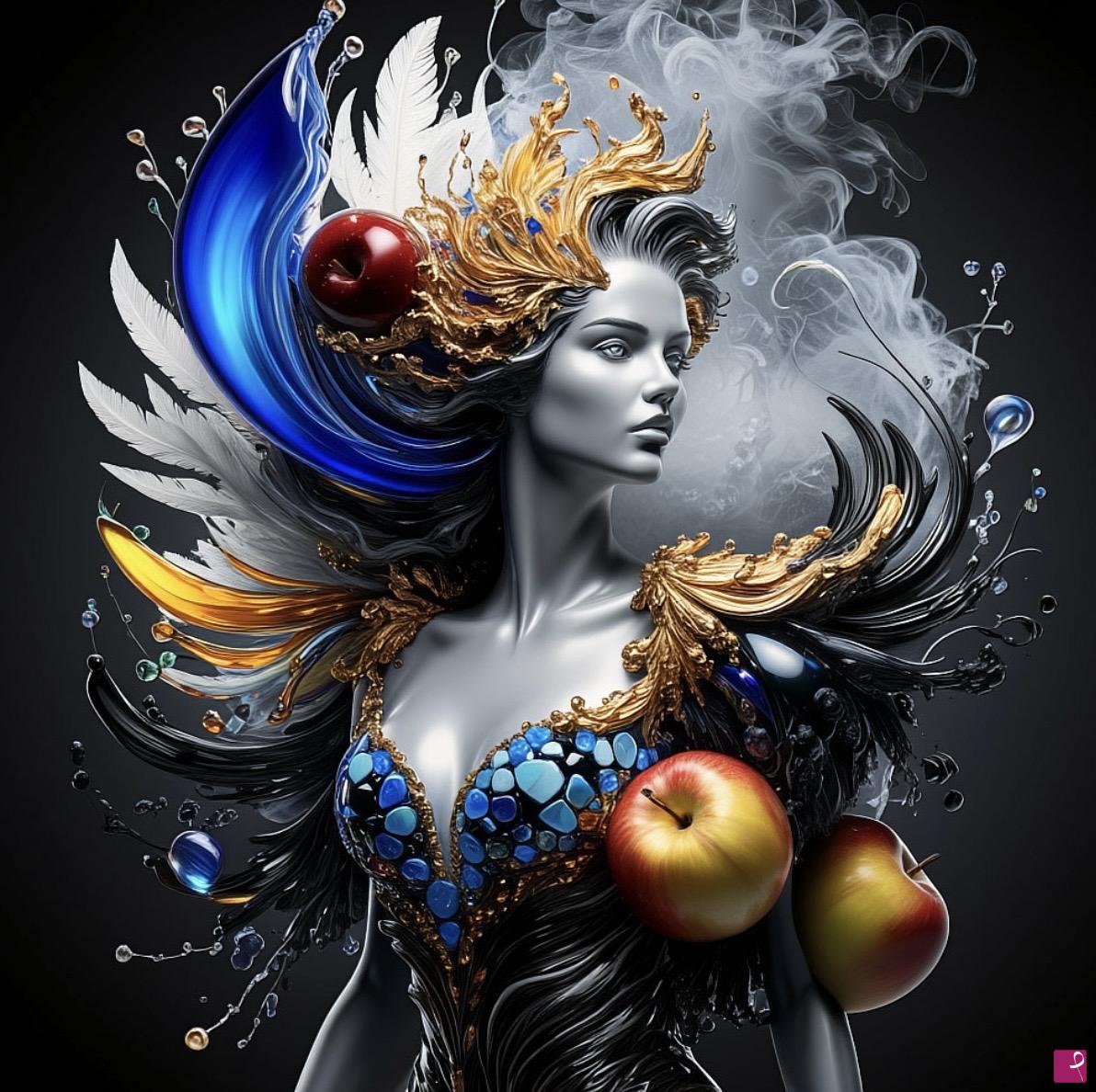 quadri in vendita online - Woman,feathers and Apples
