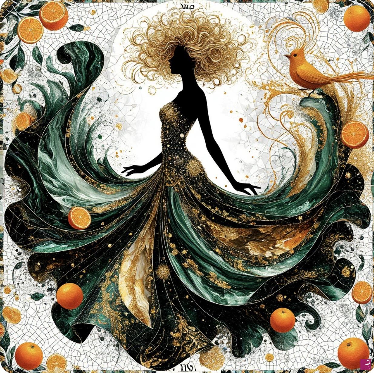 quadri in vendita online - Woman,parrot,tangerines
