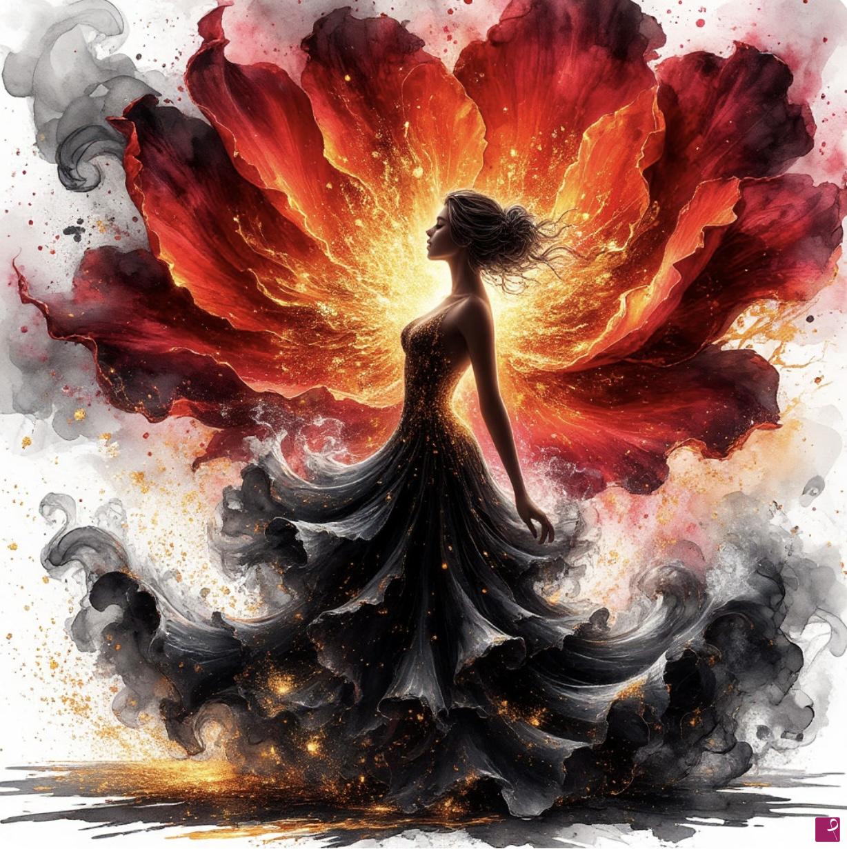 quadri in vendita online - Women and big red rose 
