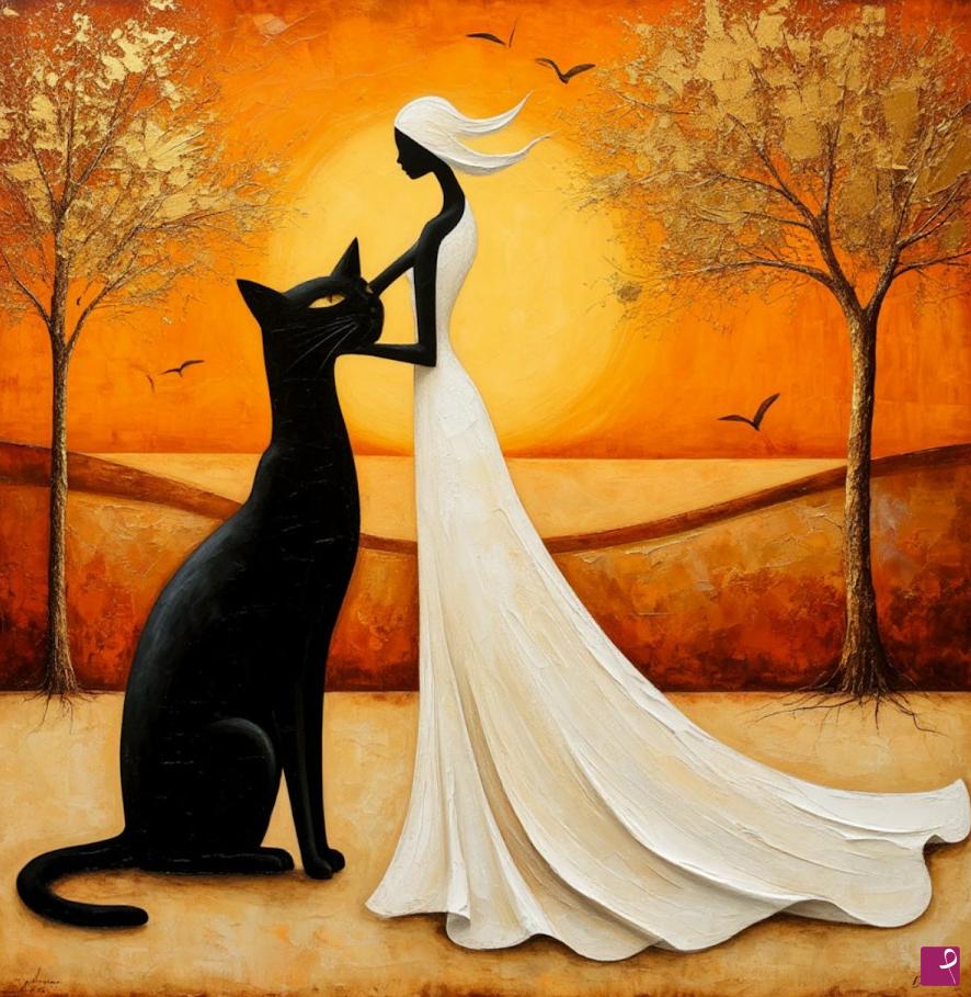 quadri in vendita online - Women and cat