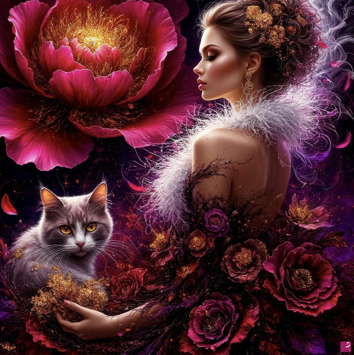 quadri in vendita online - Women and cat