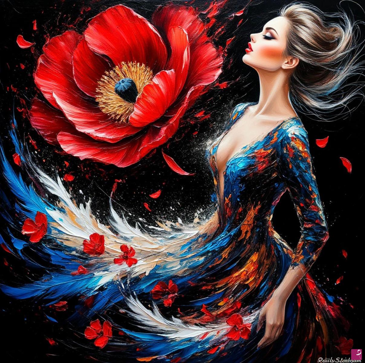 quadri in vendita online - Women and flower 
