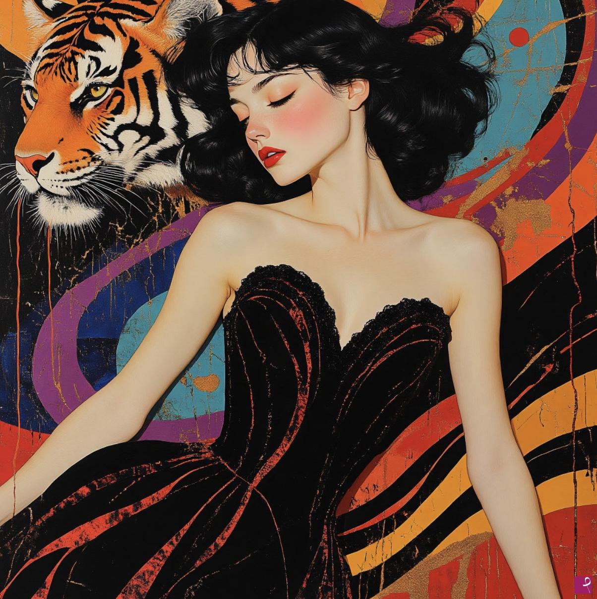 quadri in vendita online - Women and her tiger 