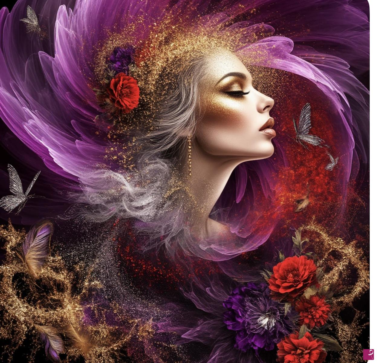 quadri in vendita online - Women, butterflies and flowers 