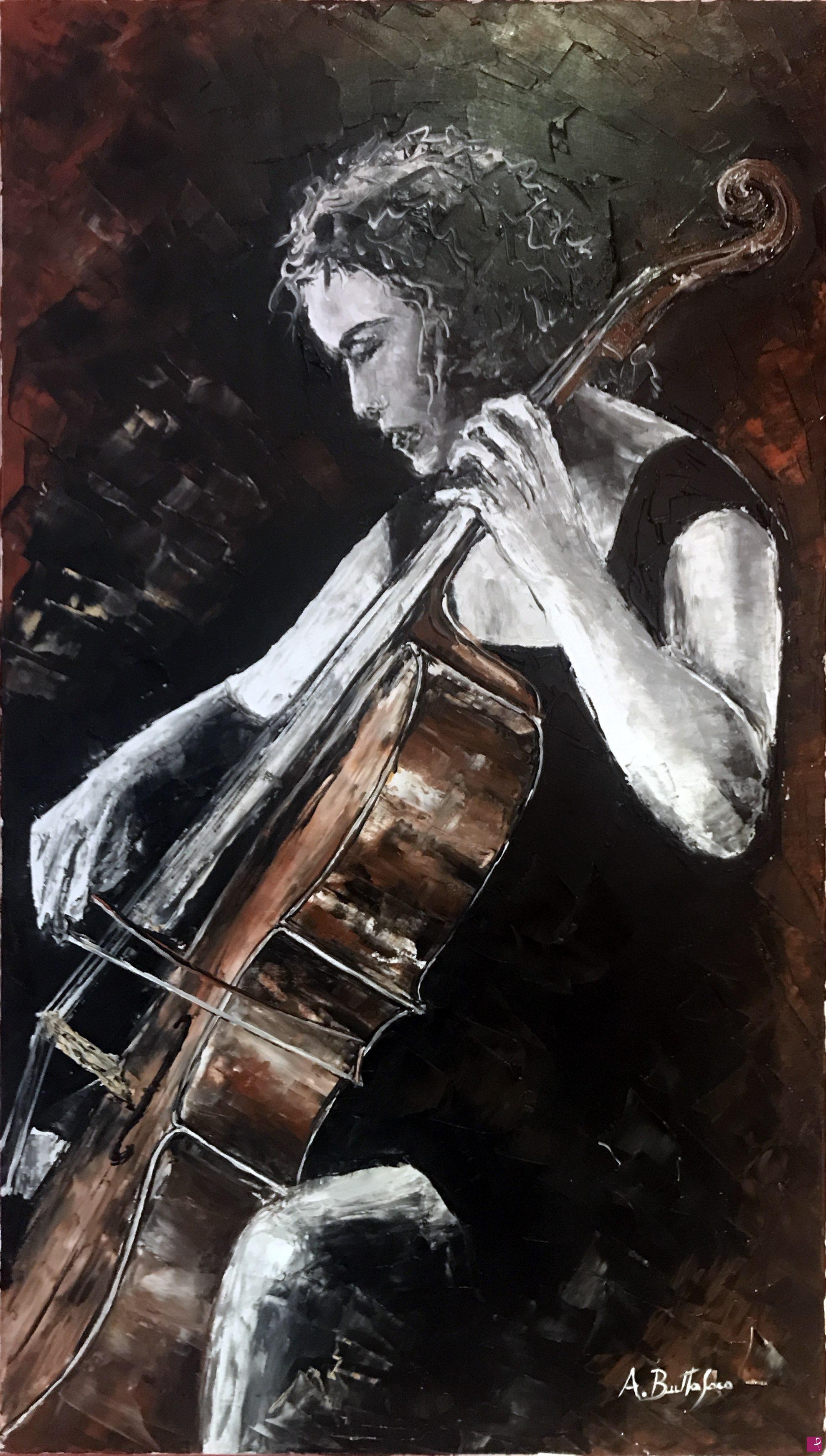 quadri in vendita online - women con violoncello 