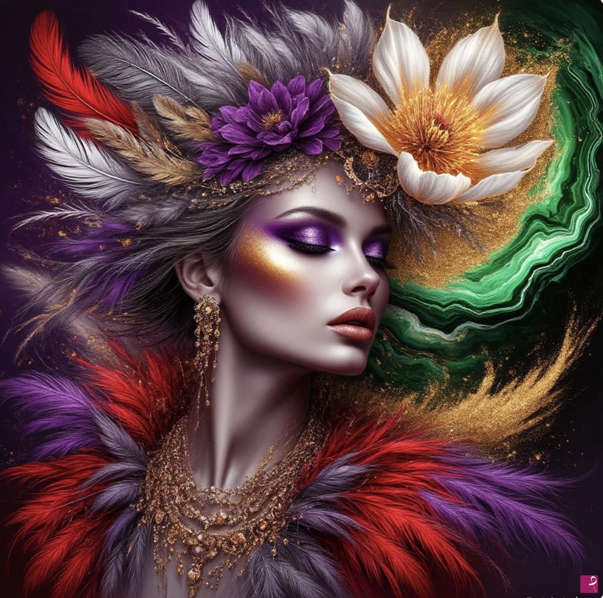quadri in vendita online - Women, feathers, flowers 3