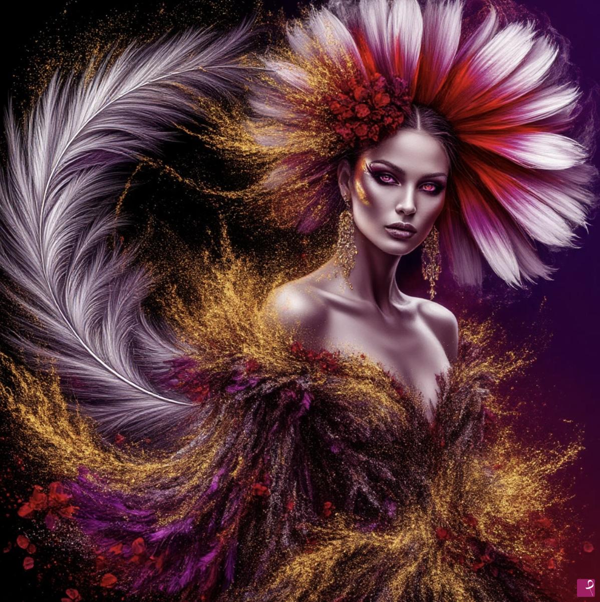 quadri in vendita online - Women, feathers, flowers 3