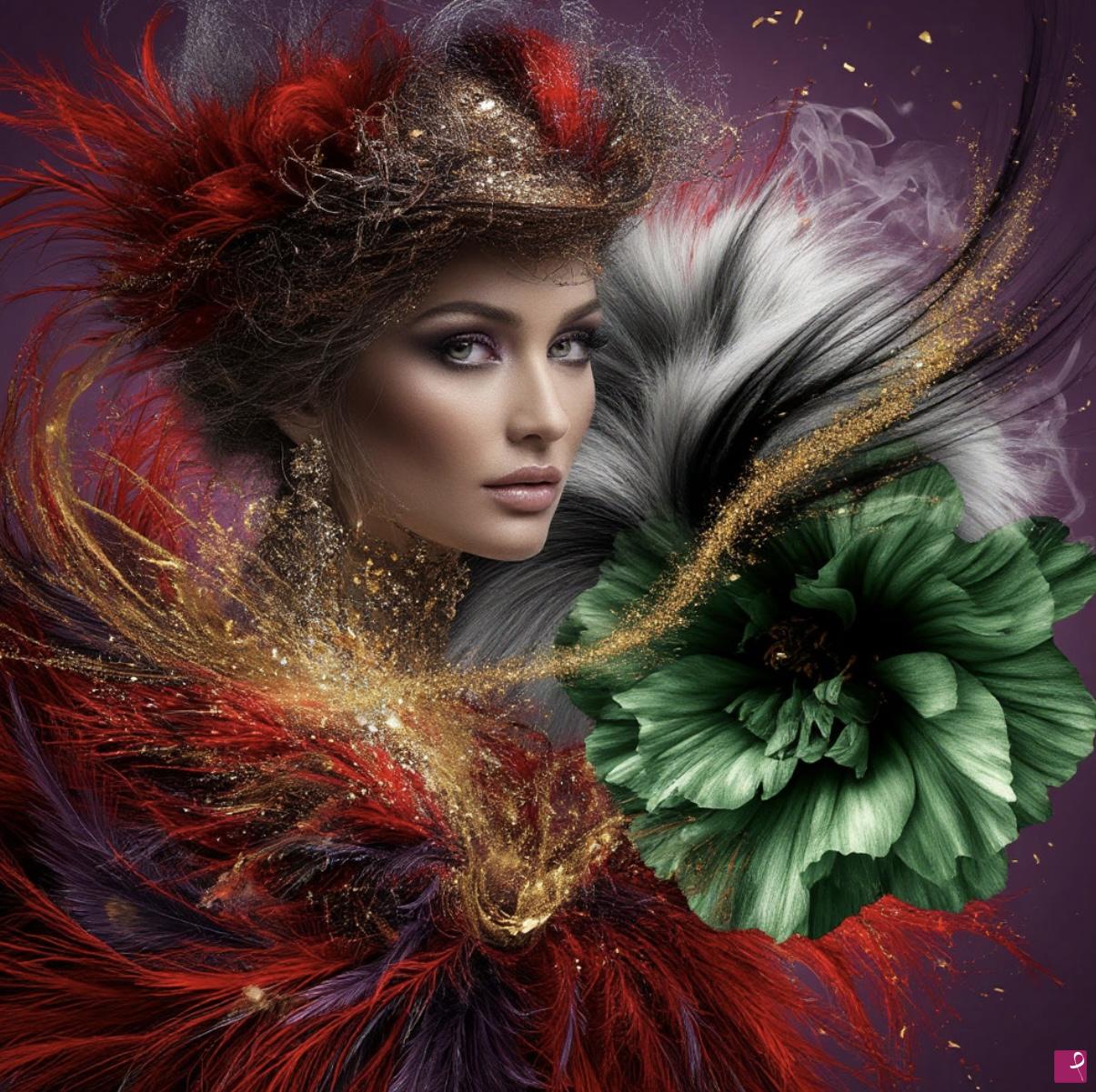 quadri in vendita online - Women, feathers, flowers 