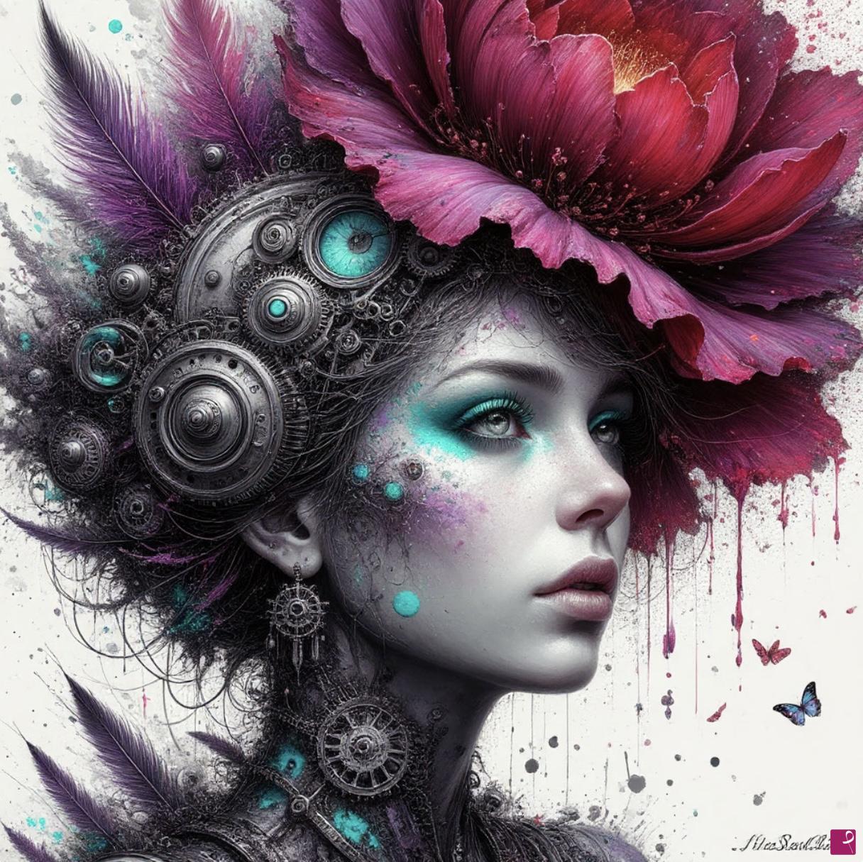 quadri in vendita online - Women, flower, techno art