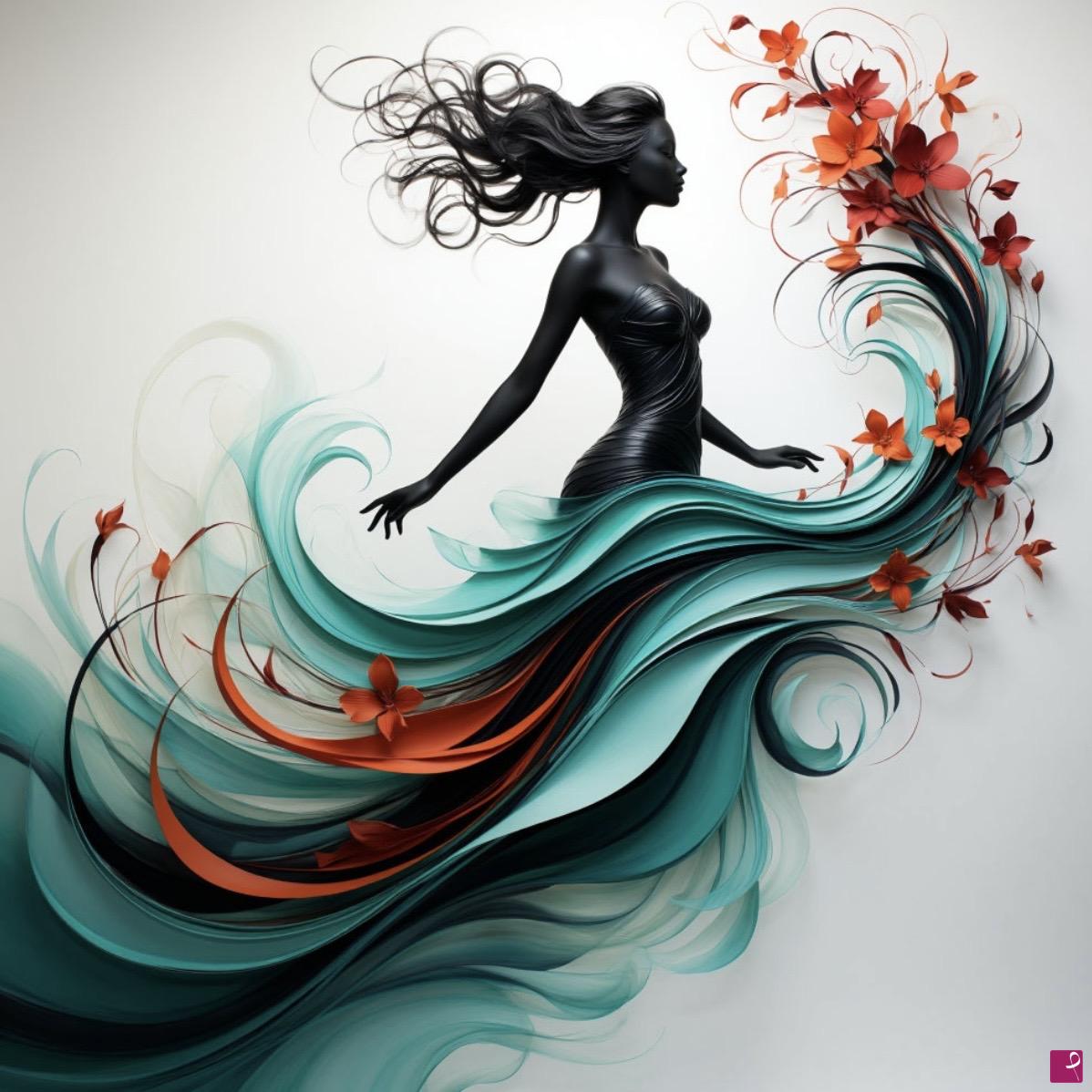 quadri in vendita online - Women in flowers waves 
