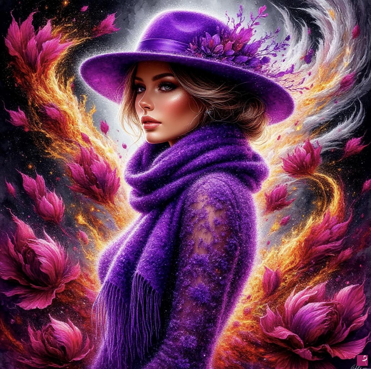 quadri in vendita online - Women in hat and flowers 