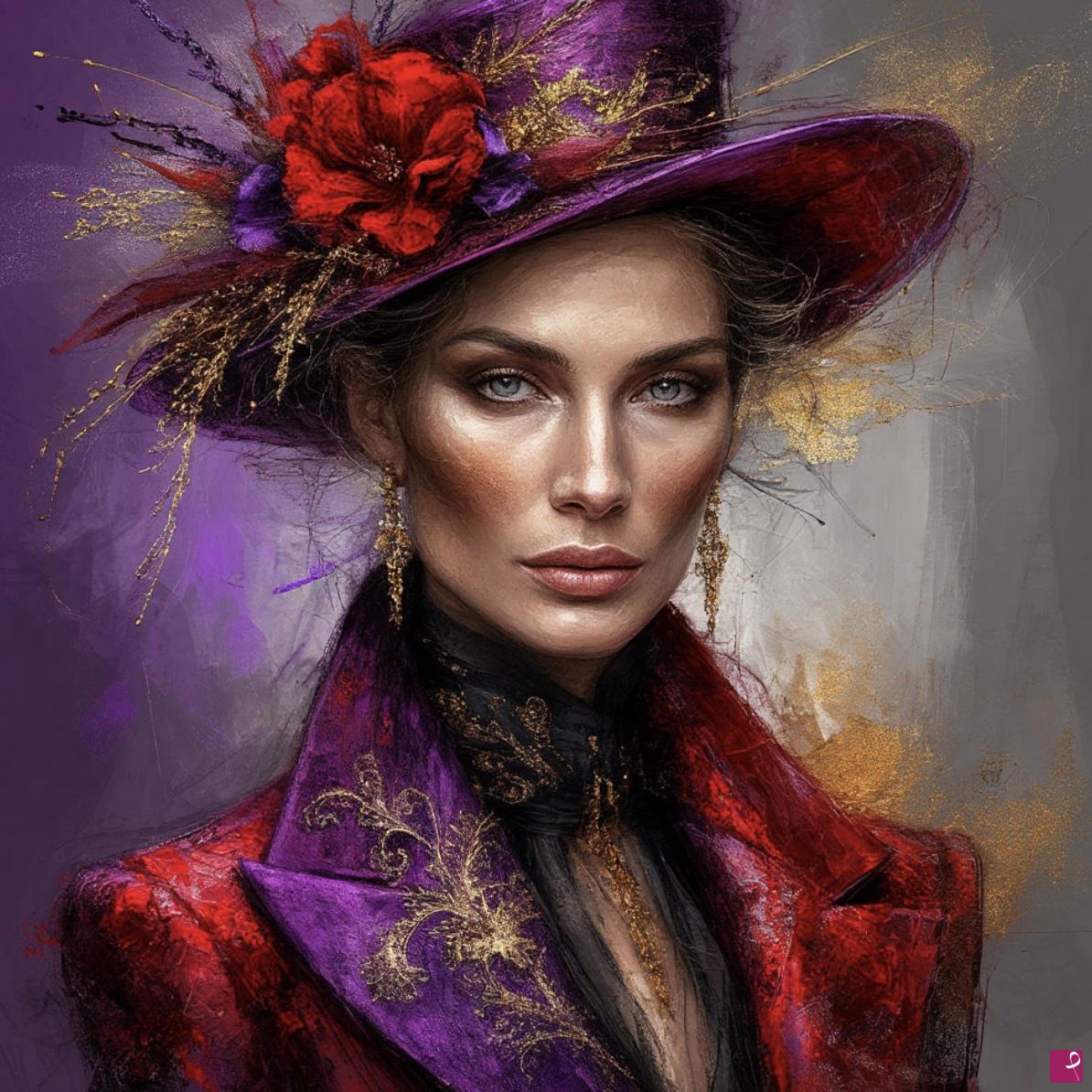 quadri in vendita online - Women in hat, flowers 2