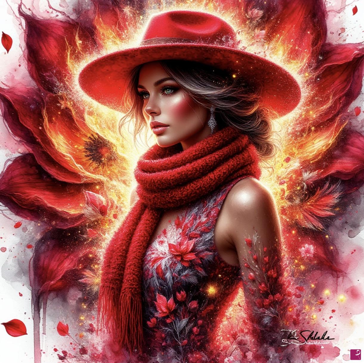 quadri in vendita online - Women in rad hat
