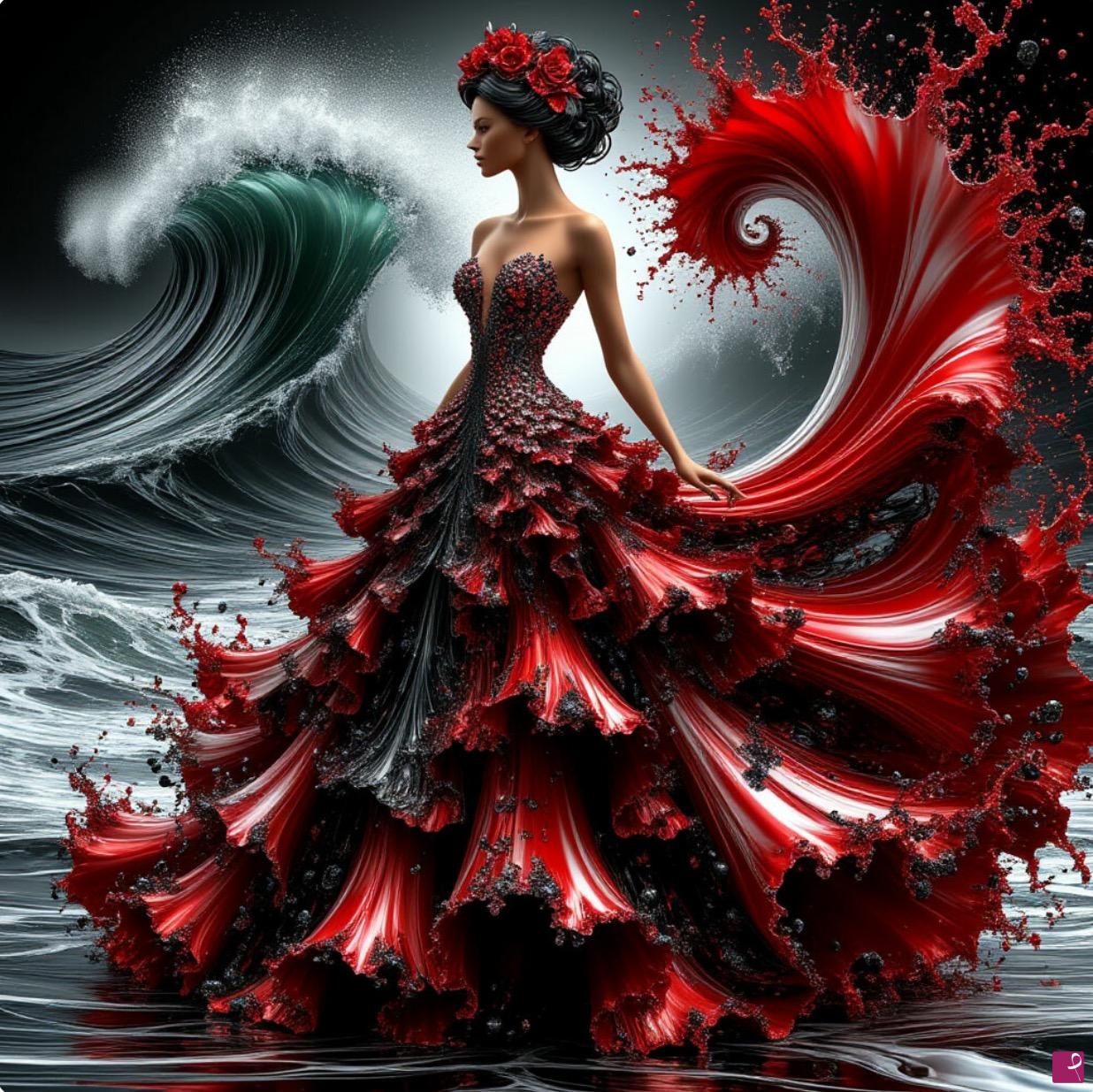 quadri in vendita online - Women in red dress 