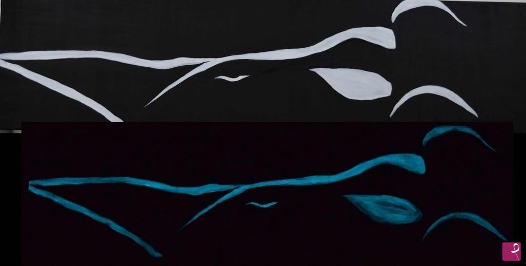quadri in vendita online - XXL Black white nude erotic lines GLOW IN DARK original painting Nudo bianco nero SI VEDE DI NOTTE FLUORESCENTE