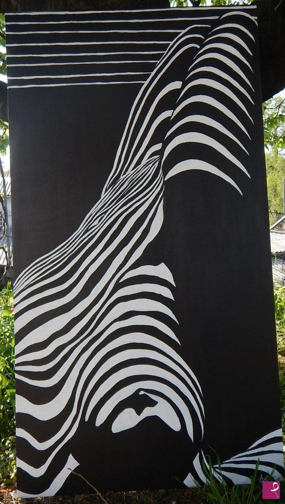 quadri in vendita online - XXL Nudo bianco nero donna zebra GRANDE  / woman HOT sexy NUDE zebra black white erotic lines shadow on canvas painting XXL HUGE