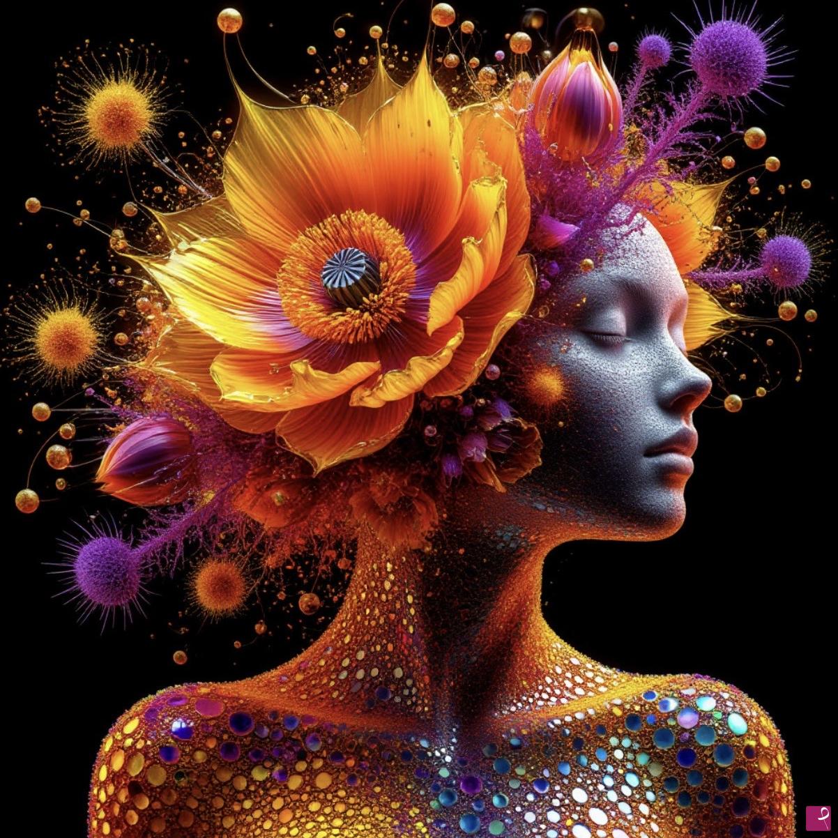 quadri in vendita online - Yellow flower in head girl 