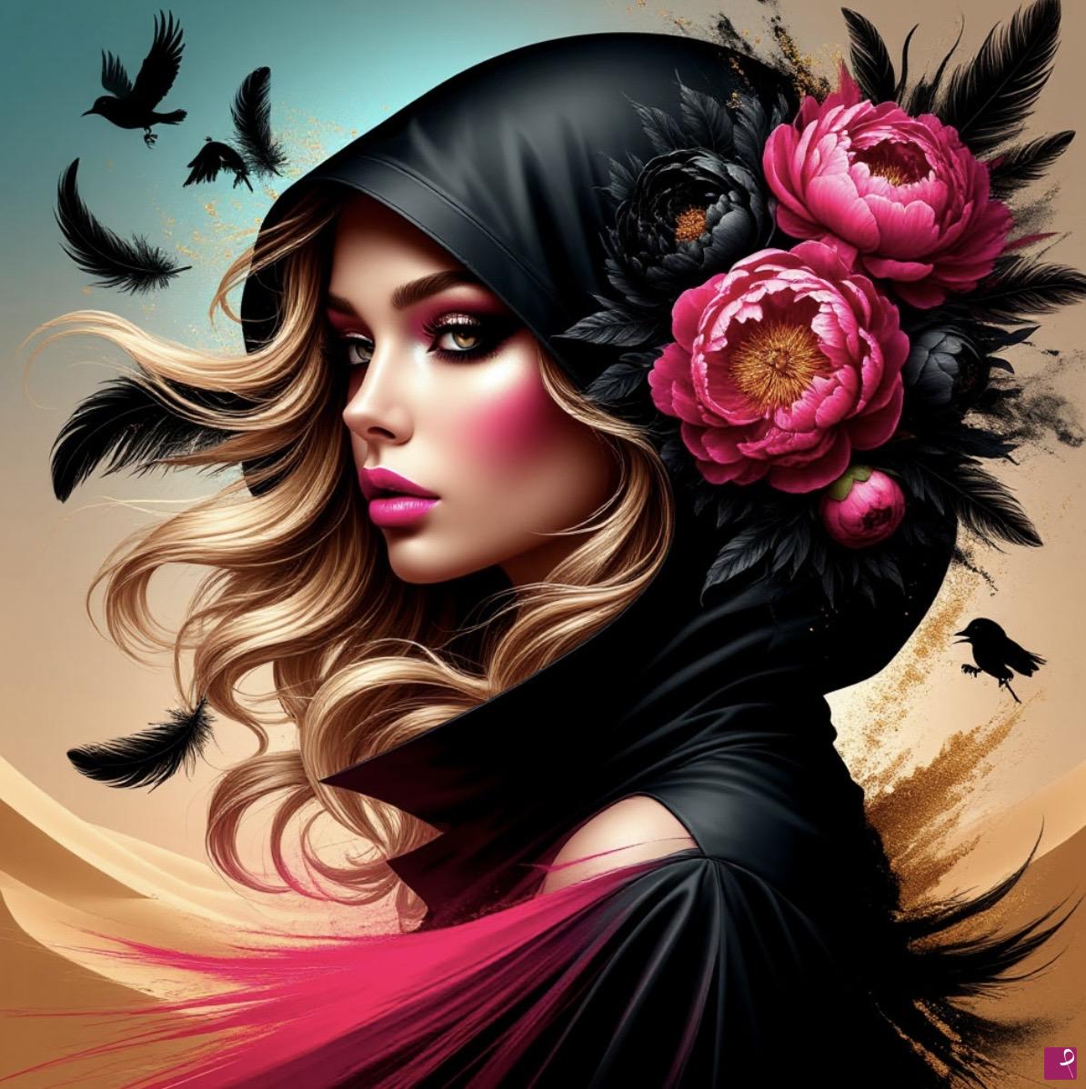 quadri in vendita online - Young beautiful girl with flowers 