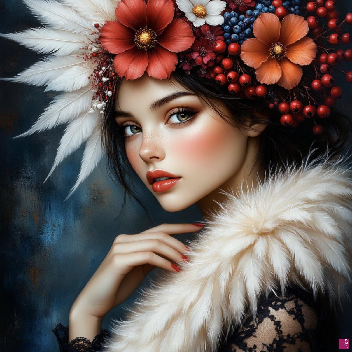 quadri in vendita online - Young girl and flowers 3