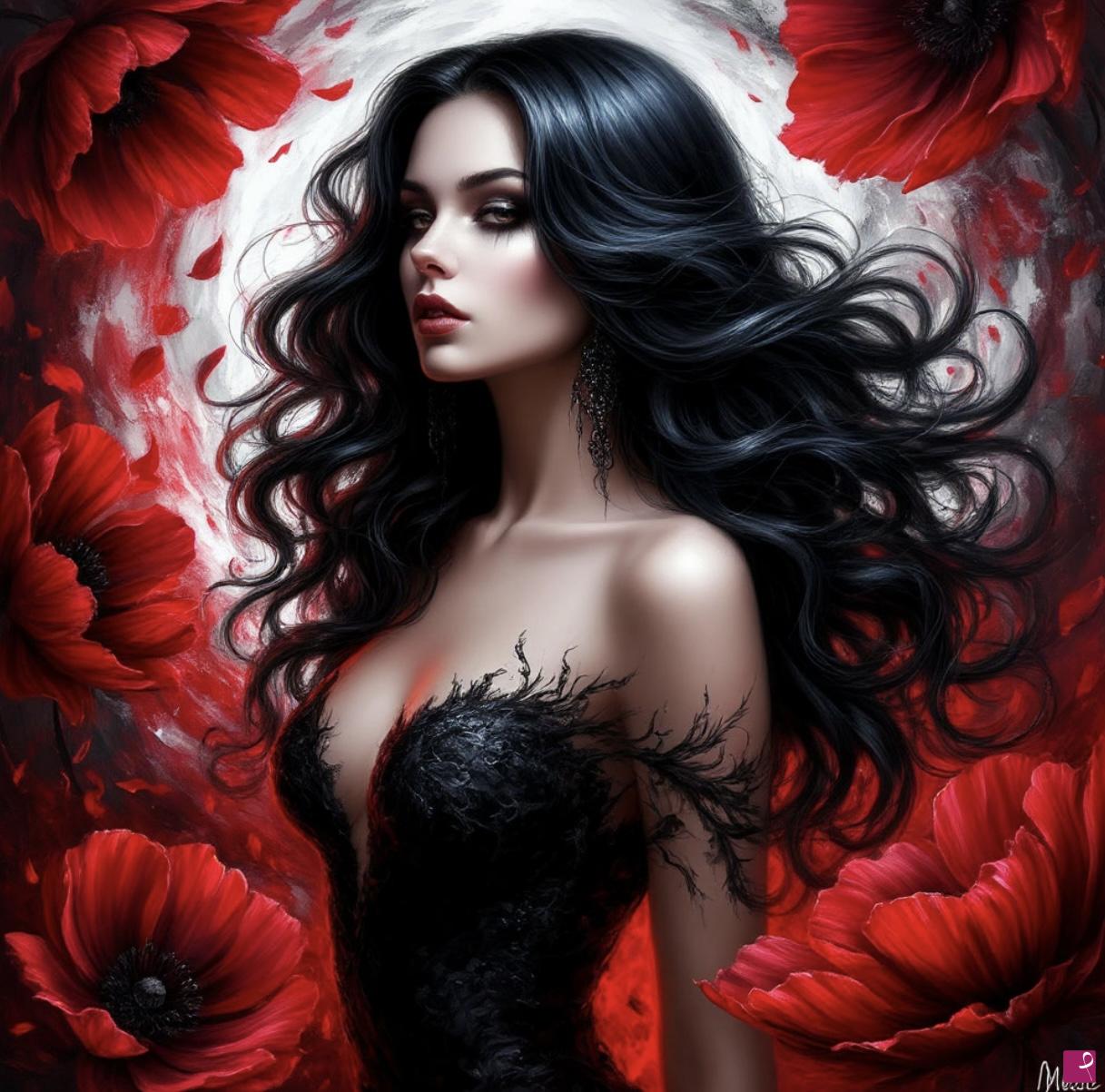 quadri in vendita online - Young girl and flowers 