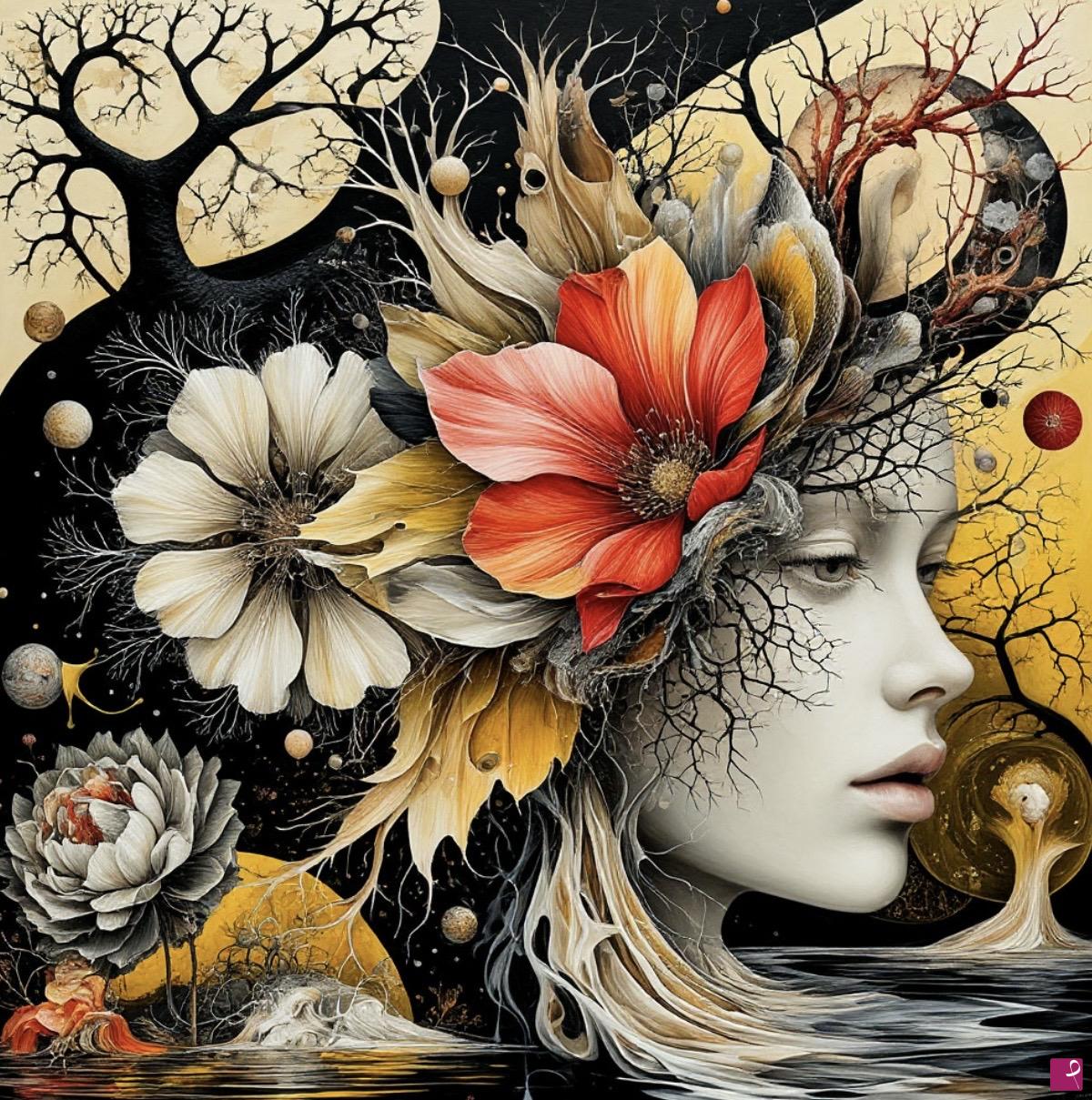 quadri in vendita online - Young girl and flowers 