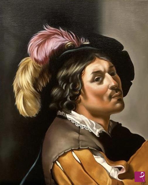 quadri in vendita online - Young man drinking a glass of wine 