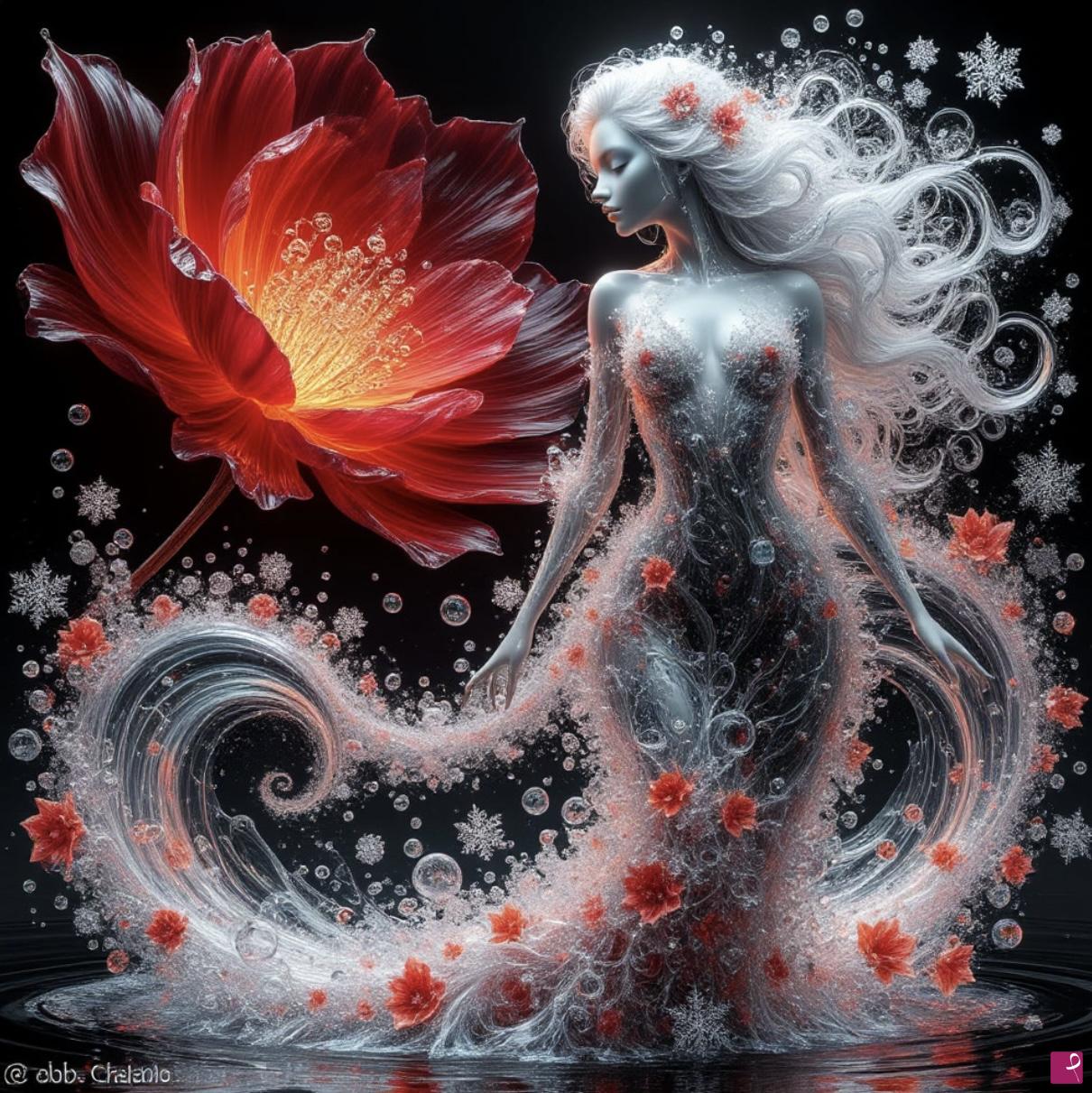 quadri in vendita online - Youngest girl and big flower 