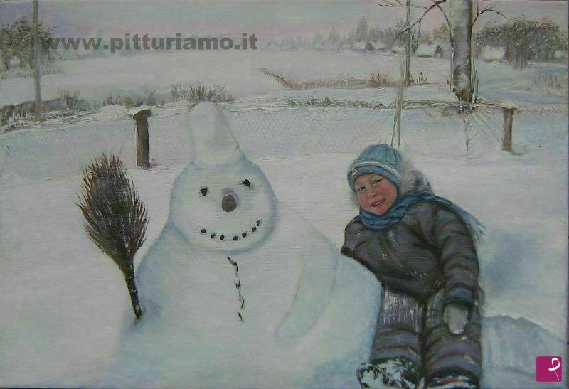 quadri in vendita online - Yuriy e pupazzo di neve